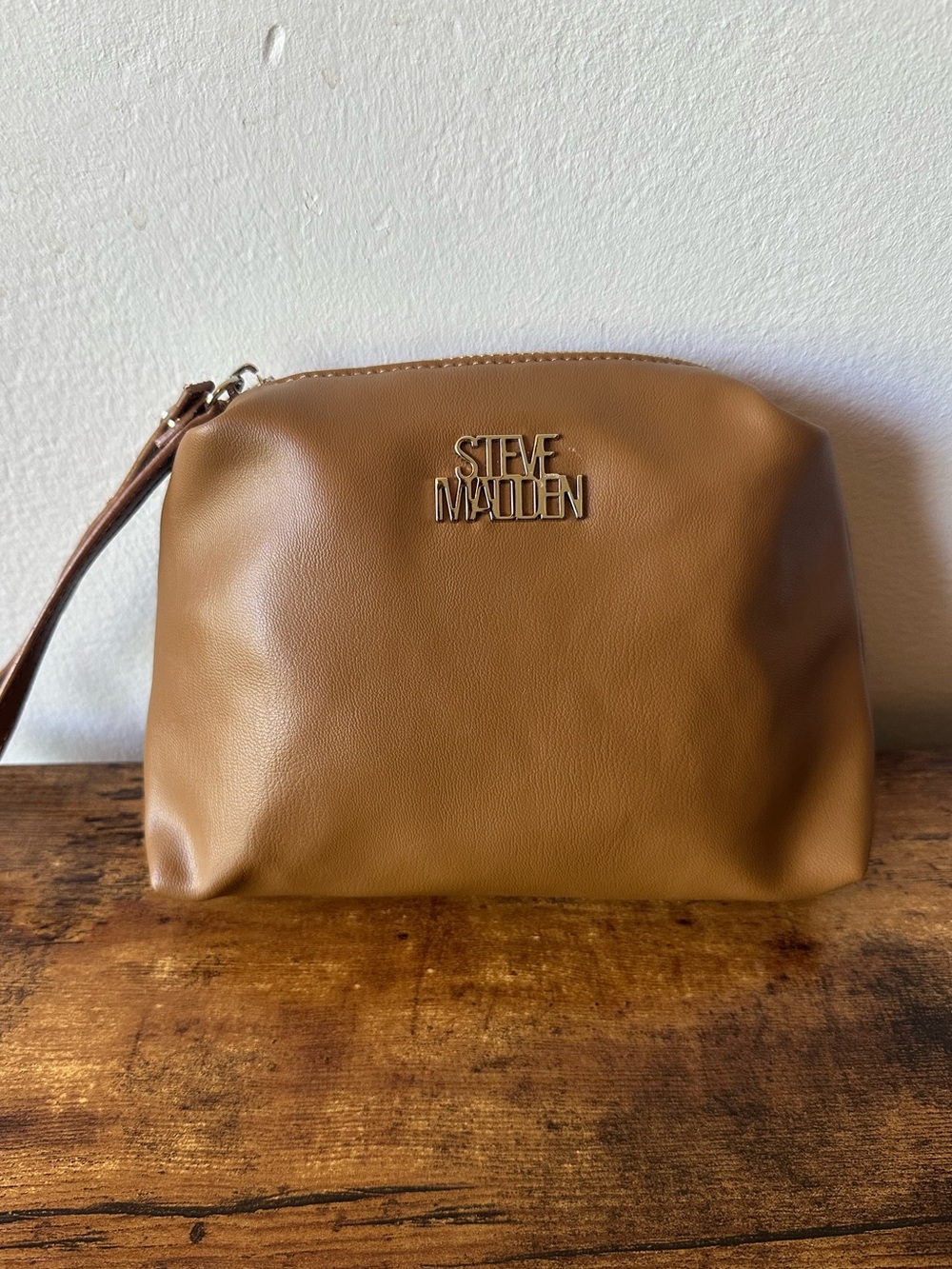 Steve Madden Tan Brown Faux Leather Wristlet Clutch New Without Tags